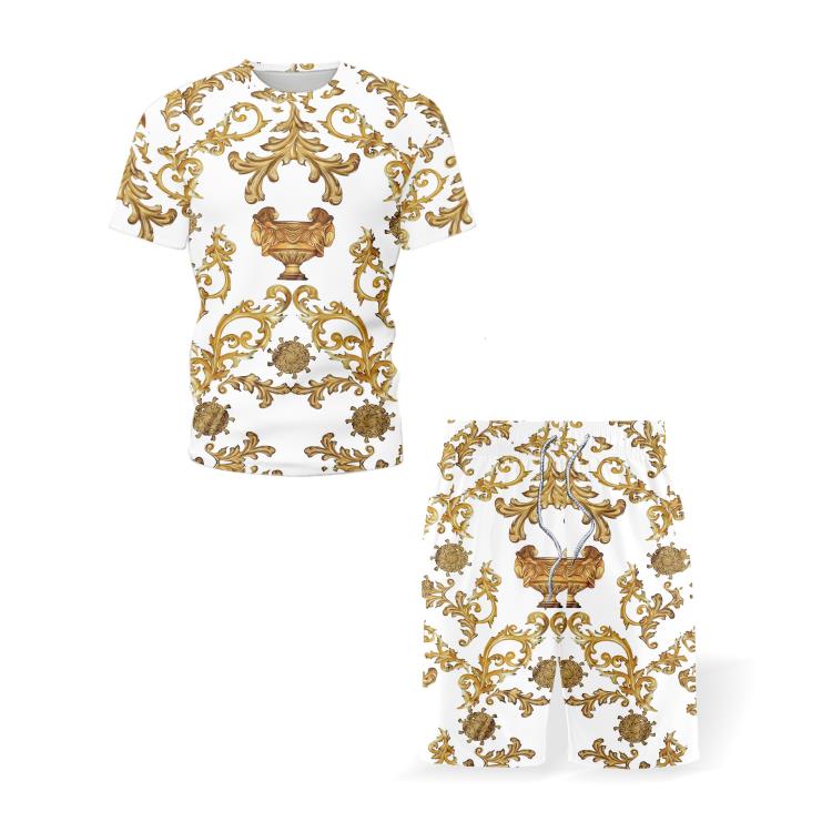 短袖T恤 男士火休閒黑桃3D印花短套裝運動下梅花印花套裝一手貨-細節圖3