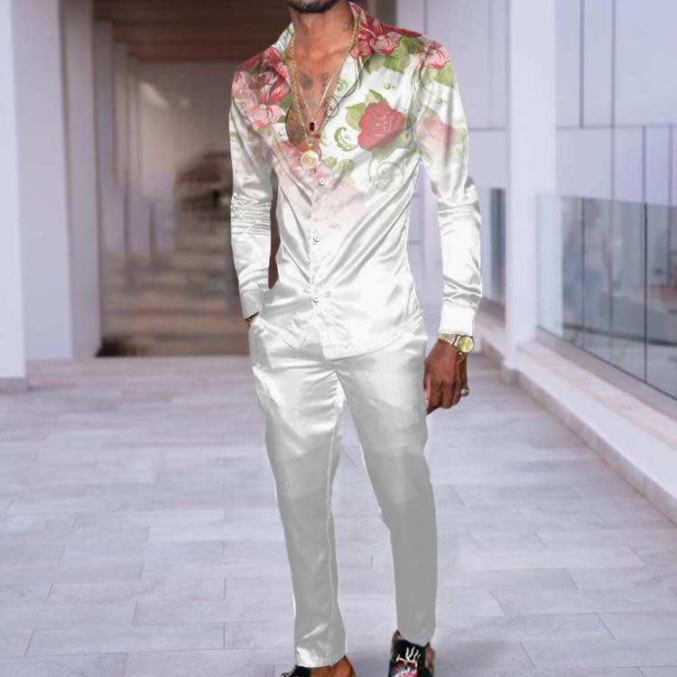 襯衫 2023春秋新款男士長袖套裝 3D數碼印花 嘻哈香港時尚潮牌-細節圖3