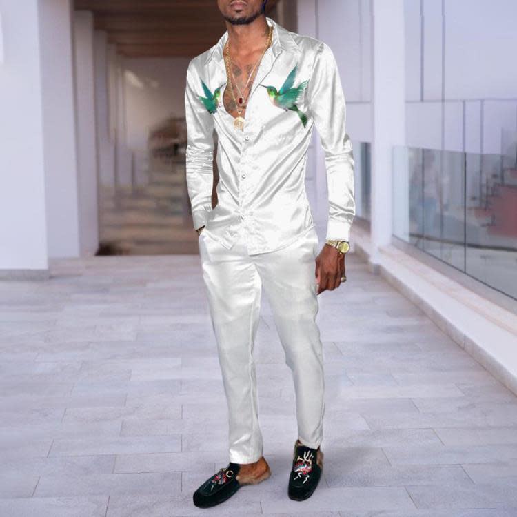 襯衫 2023春秋新款男士長袖套裝 3D數碼印花 嘻哈香港時尚潮牌-細節圖6