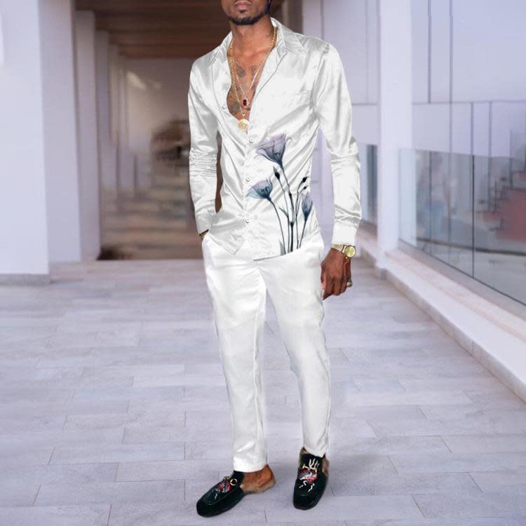 襯衫 2023春秋新款男士長袖套裝 3D數碼印花 嘻哈香港時尚潮牌-細節圖7