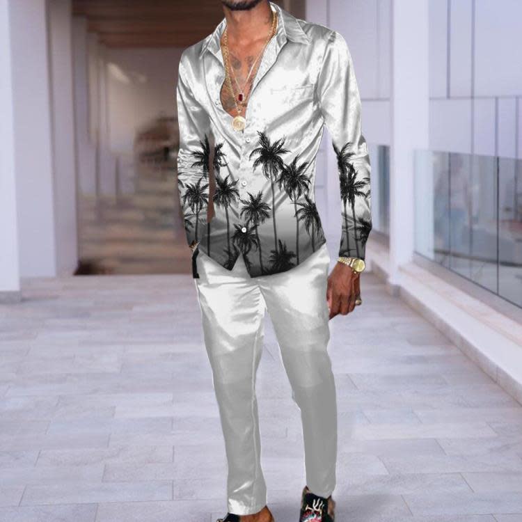 襯衫 2023春秋新款男士長袖套裝 3D數碼印花 嘻哈香港時尚潮牌-細節圖8