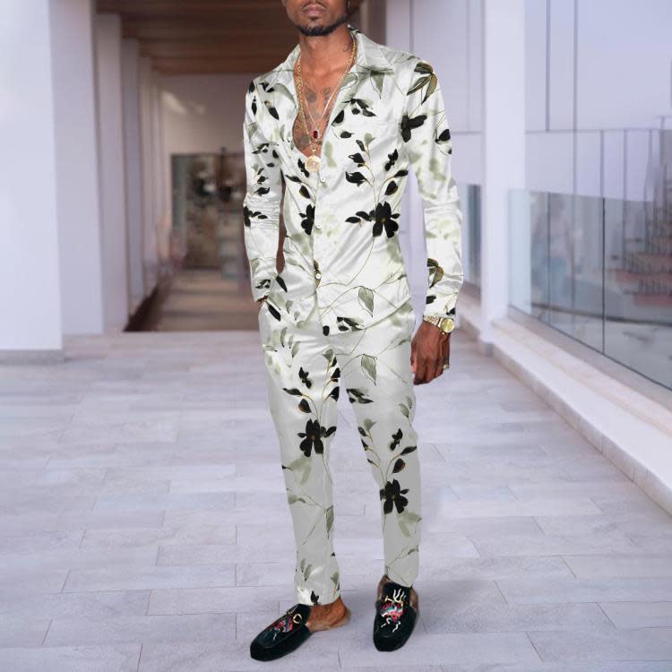 襯衫 2023春秋新款男士長袖套裝 3D數碼印花 嘻哈香港時尚潮牌-細節圖9