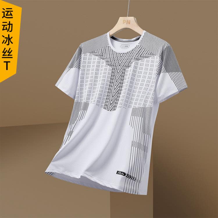 冰絲速干短袖2023年夏季半袖垂感順滑透氣上衣運動健身彈力t恤男-細節圖6