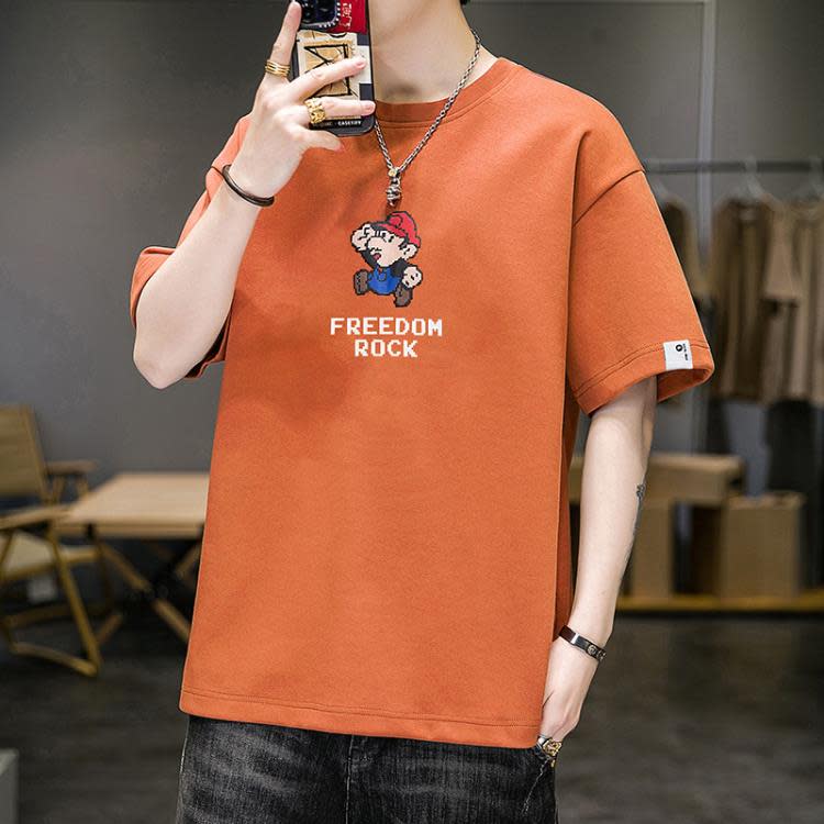 短袖T恤 男士t恤2023夏季男新款正韓男潮流ins寬松體恤男潮牌上衣-細節圖3