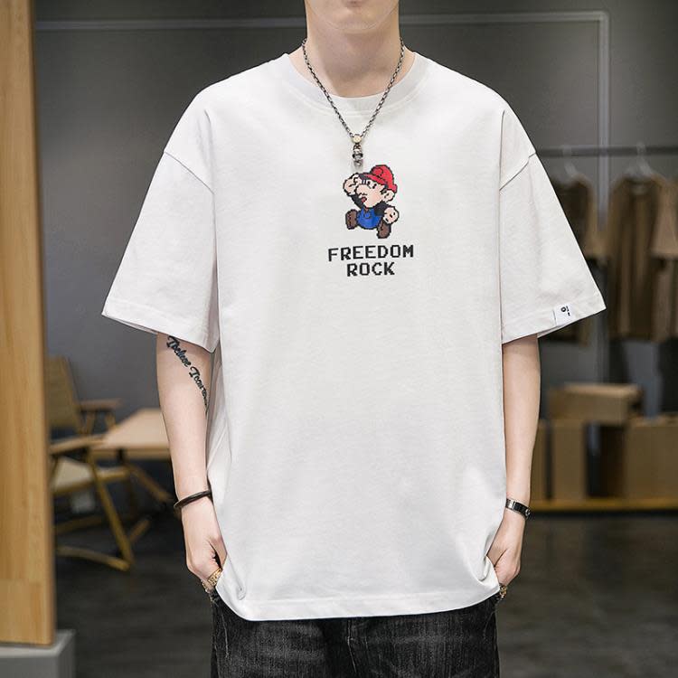 短袖T恤 男士t恤2023夏季男新款正韓男潮流ins寬松體恤男潮牌上衣-細節圖4