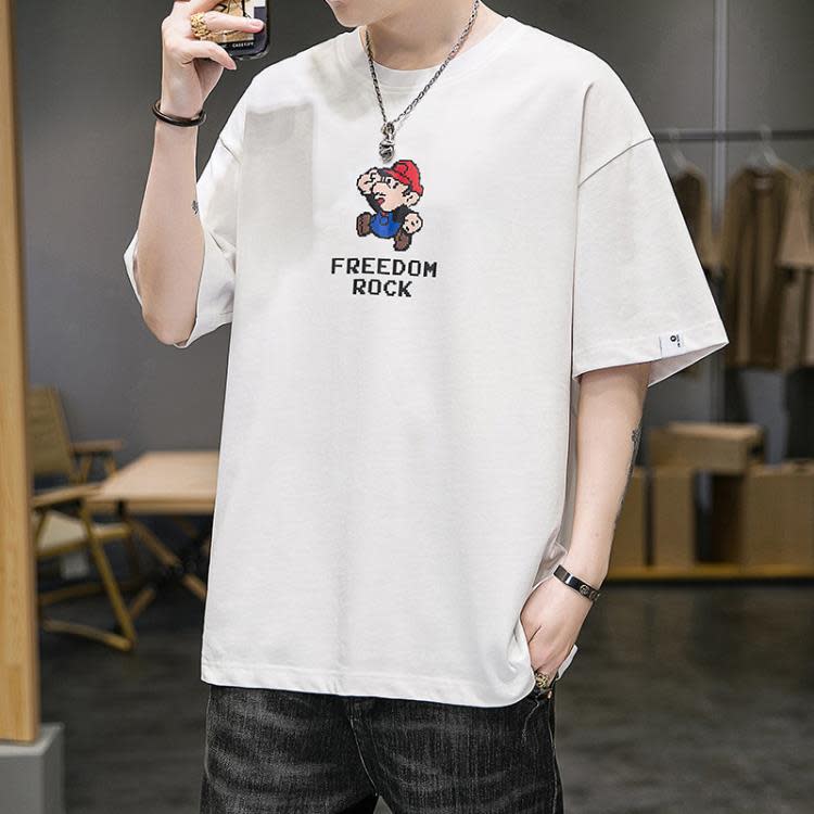 短袖T恤 男士t恤2023夏季男新款正韓男潮流ins寬松體恤男潮牌上衣-細節圖5