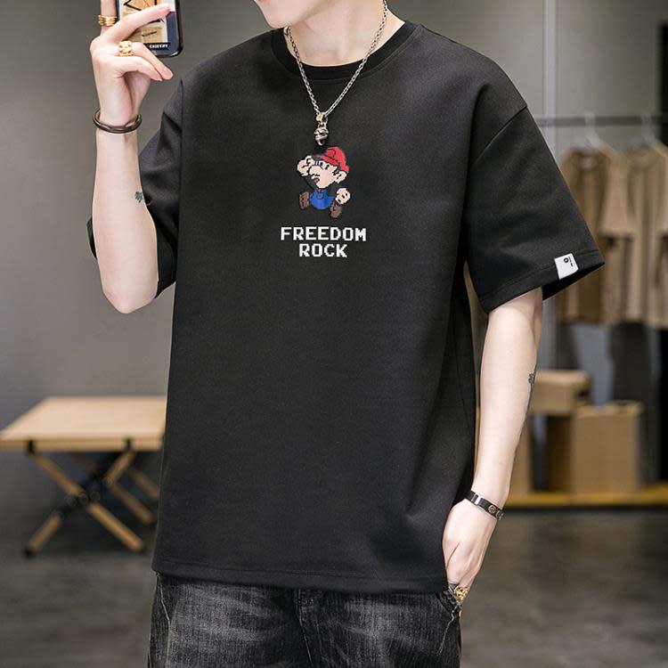 短袖T恤 男士t恤2023夏季男新款正韓男潮流ins寬松體恤男潮牌上衣-細節圖6