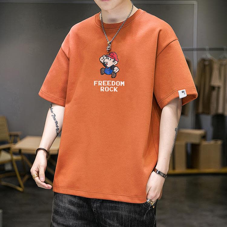 短袖T恤 男士t恤2023夏季男新款正韓男潮流ins寬松體恤男潮牌上衣-細節圖7