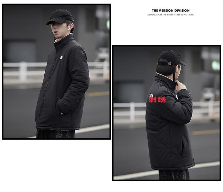 羽絨外套 北糆冬季刺繡羊羔絨雙面穿爆款棉服加厚冬裝棉衣男士休閒外套-細節圖3