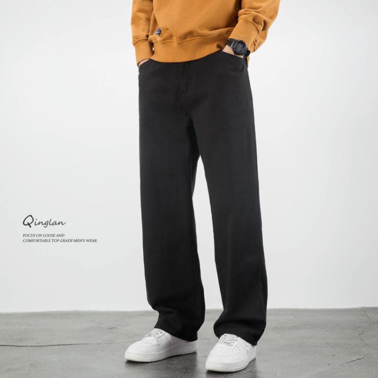 休閒褲 直筒褲男寬松大碼加長版高個子潮流簡約百搭黑色褲子秋季新款-細節圖3