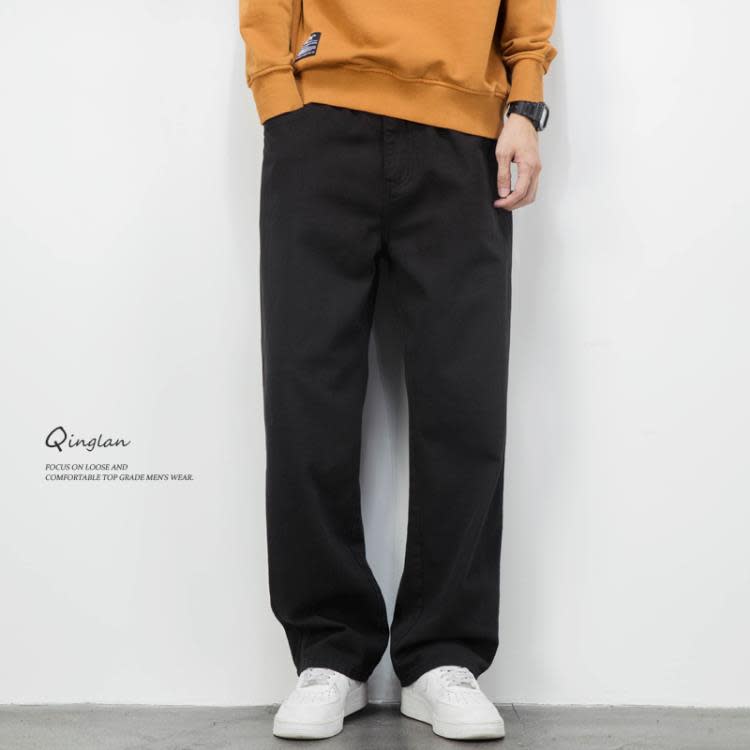 休閒褲 直筒褲男寬松大碼加長版高個子潮流簡約百搭黑色褲子秋季新款-細節圖5