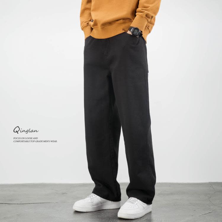 休閒褲 直筒褲男寬松大碼加長版高個子潮流簡約百搭黑色褲子秋季新款-細節圖6