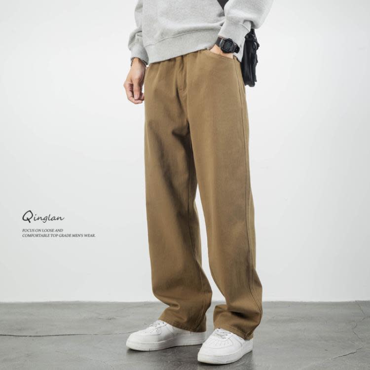 休閒褲 直筒褲男寬松大碼加長版高個子潮流簡約百搭黑色褲子秋季新款-細節圖7