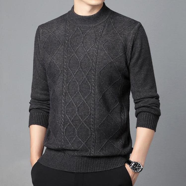 2023新款秋季圓領毛衣男款正韓打底羊毛衫柔軟純色提花毛衣-細節圖4