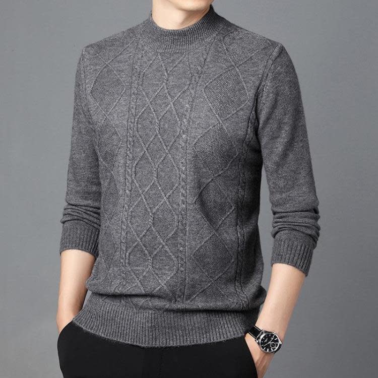 2023新款秋季圓領毛衣男款正韓打底羊毛衫柔軟純色提花毛衣-細節圖6