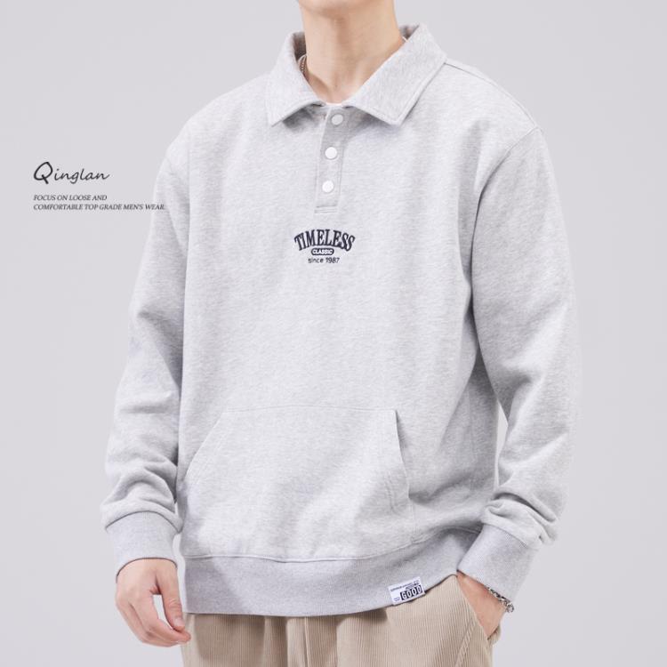 polo衫 2023新款男士潮款衛衣刺繡日系cityboy寬松正肩polo翻領情侶上衣-細節圖4