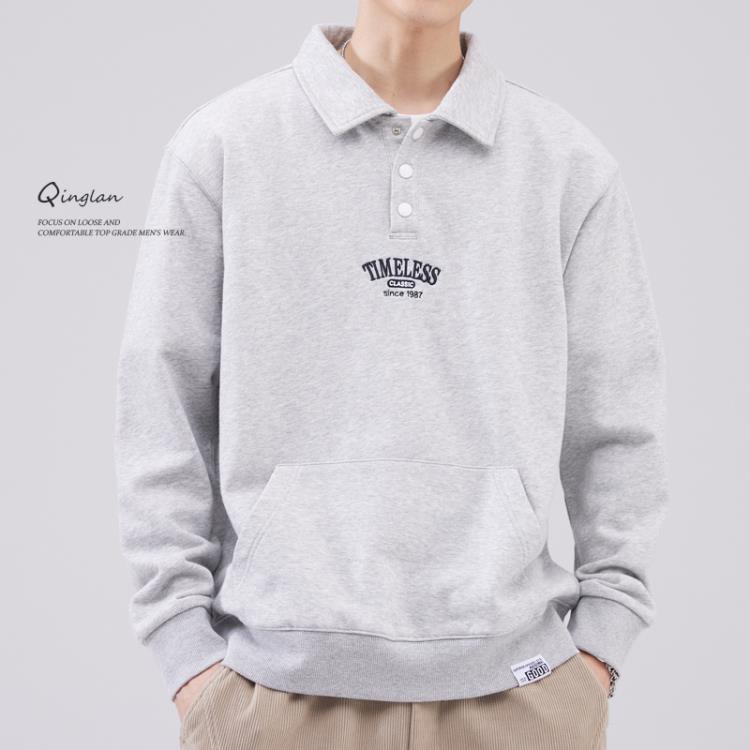 polo衫 2023新款男士潮款衛衣刺繡日系cityboy寬松正肩polo翻領情侶上衣-細節圖5