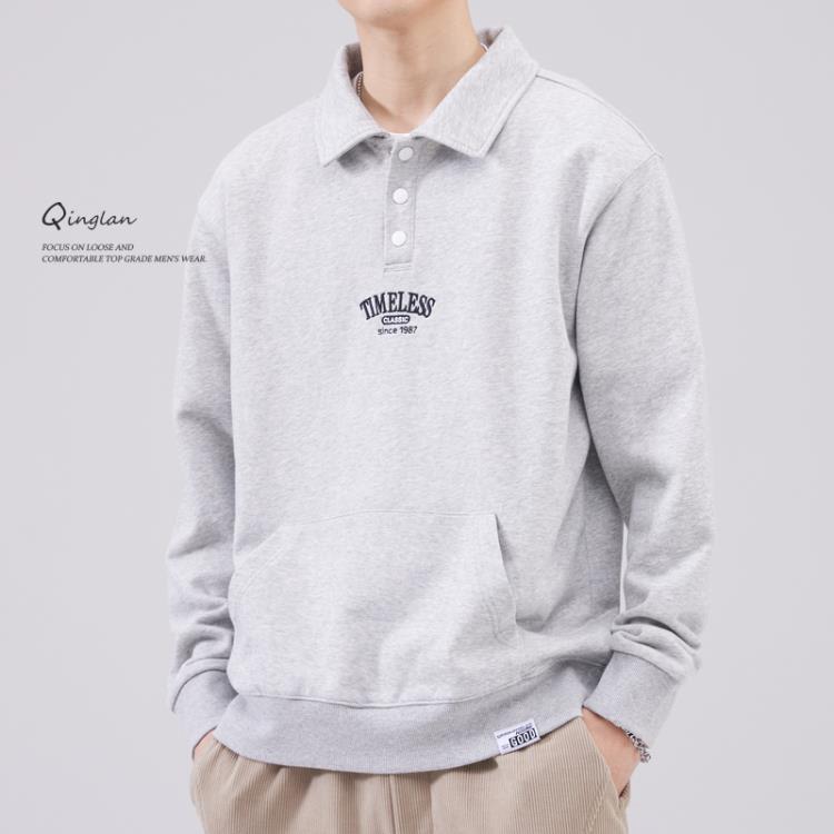 polo衫 2023新款男士潮款衛衣刺繡日系cityboy寬松正肩polo翻領情侶上衣-細節圖6