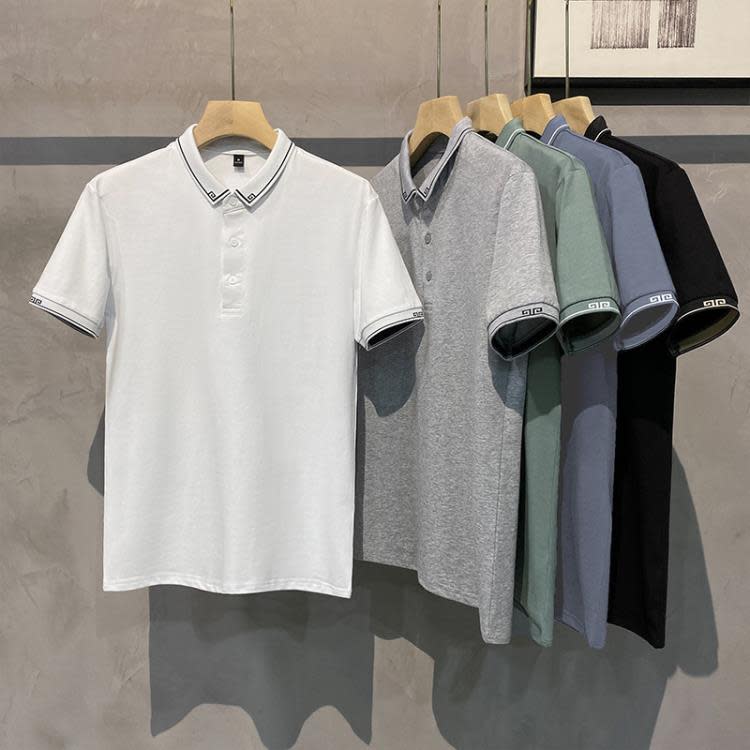 短袖T恤 潮流t恤POLO衫男士夏季翻領棉體恤新款休閒高端修身POLO衫男-細節圖2