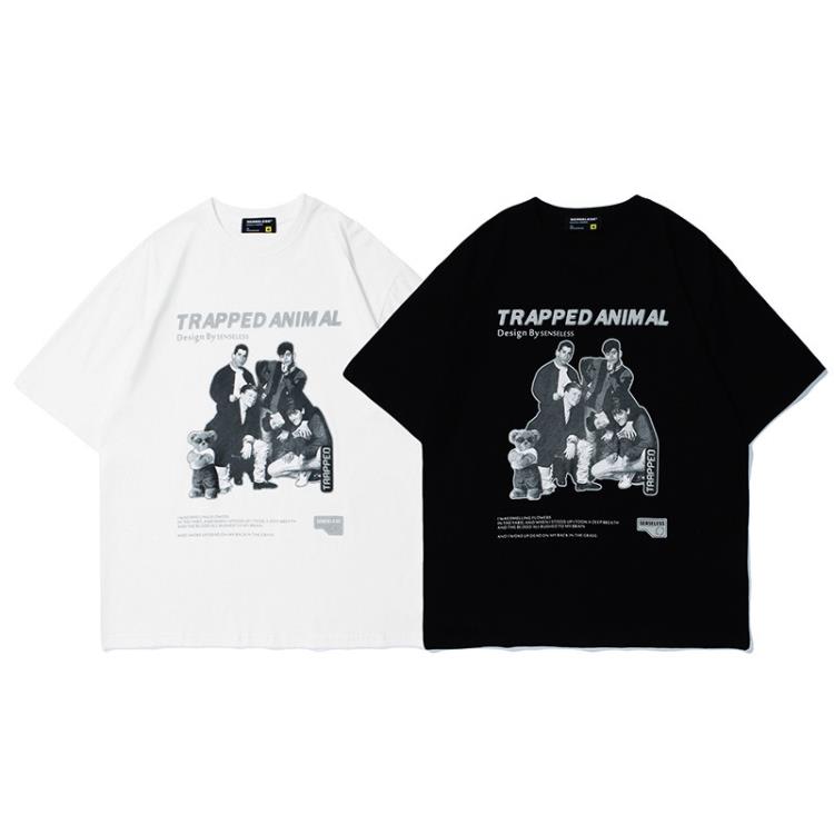 2023夏季新款歐美復古人像印花短袖T恤男潮牌街頭寬松圓領T恤-細節圖5