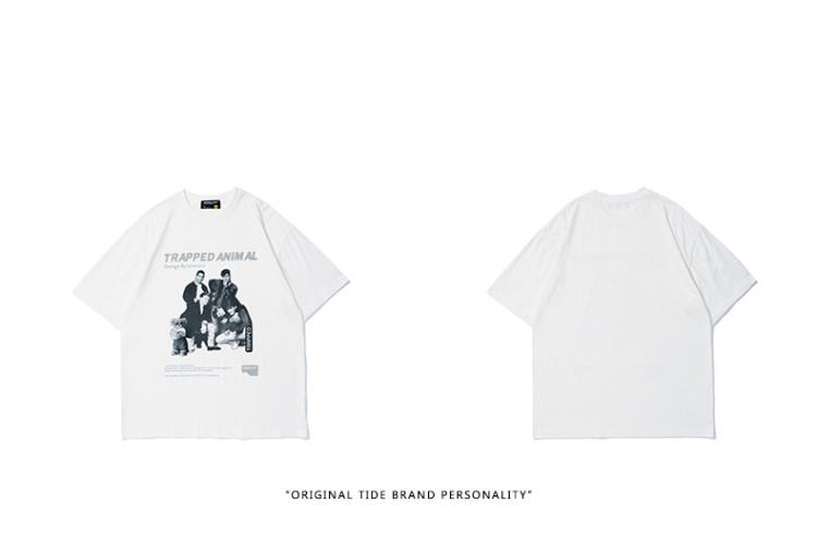 2023夏季新款歐美復古人像印花短袖T恤男潮牌街頭寬松圓領T恤-細節圖6