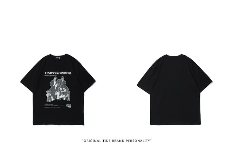 2023夏季新款歐美復古人像印花短袖T恤男潮牌街頭寬松圓領T恤-細節圖7