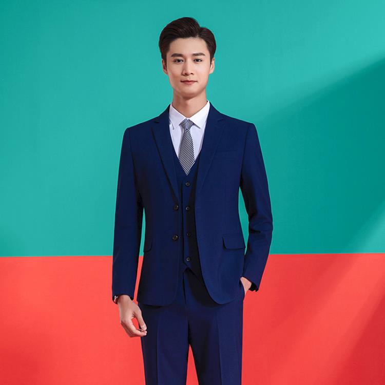 正裝男女同款西裝套裝黑色三件套四季通用物業藍色西服上班工作服-細節圖4