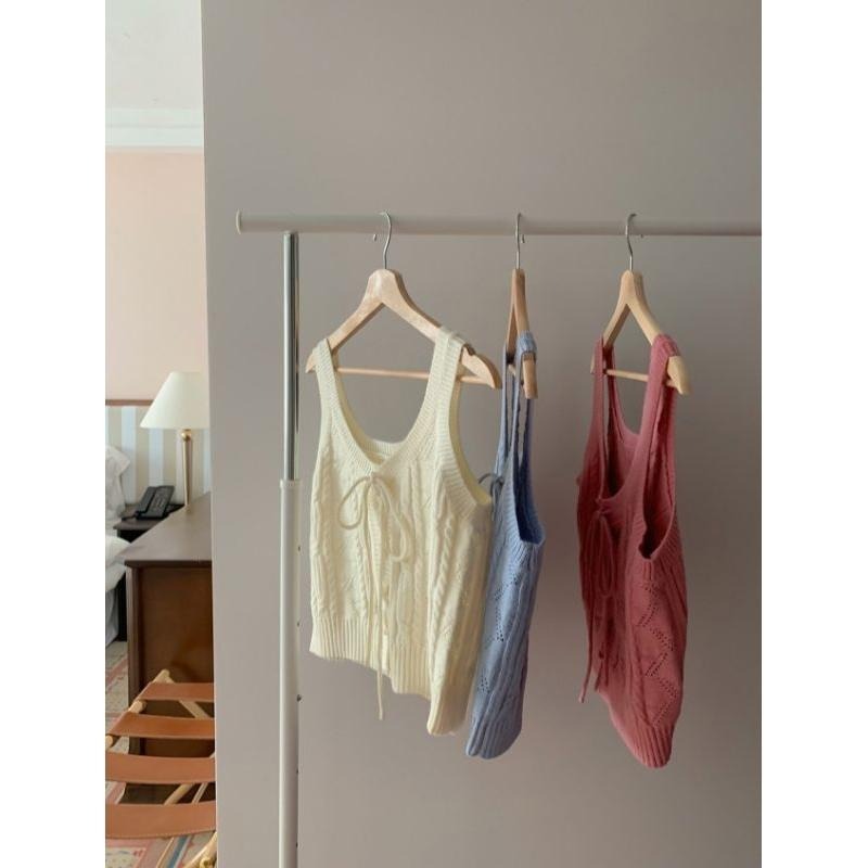 現貨 韓國兩面穿綁帶針織背心 杏色-細節圖2