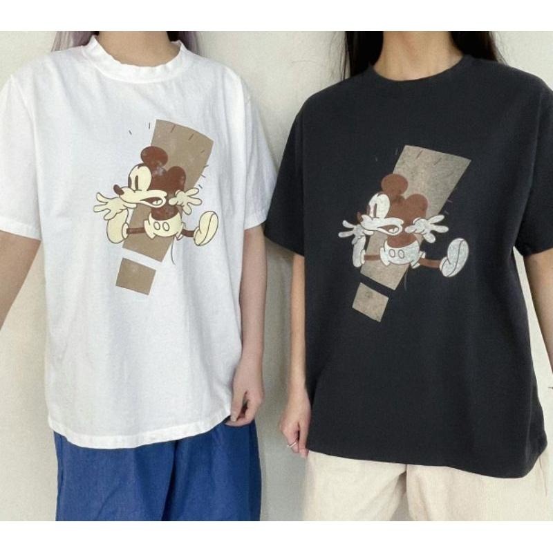 現貨 韓國米奇復古風短袖T恤 卡其/深灰/白-細節圖2