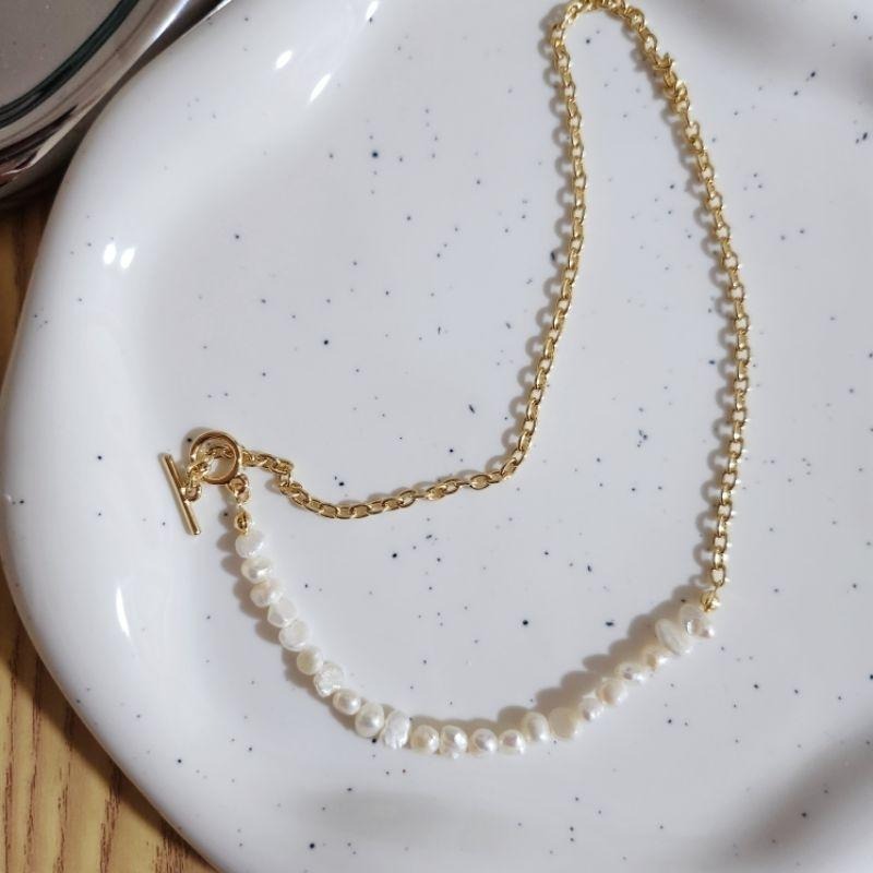 現貨 韓國飾品 不規則米粒珍珠項鍊-細節圖2