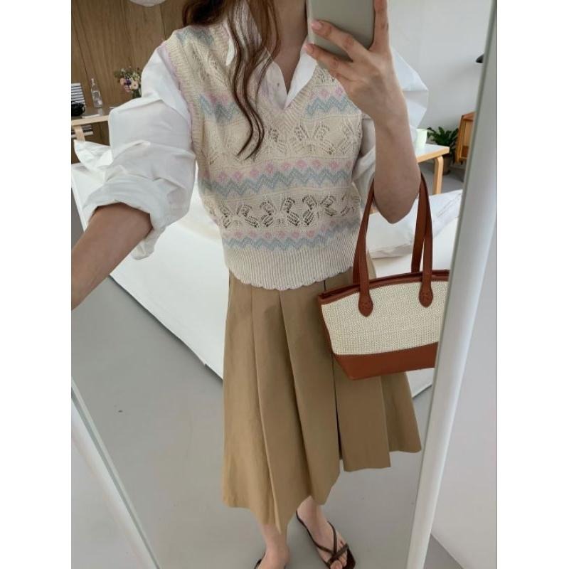 現貨 韓國針織條紋粉彩背心 黑色-細節圖3