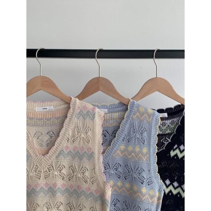 現貨 韓國針織條紋粉彩背心 黑色-細節圖5