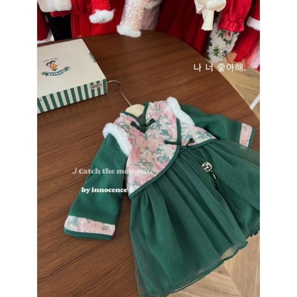 現貨 宮廷風長袖洋裝 80cm 綠色-細節圖2