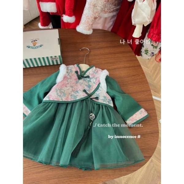 現貨 宮廷風長袖洋裝 80cm 綠色-細節圖3