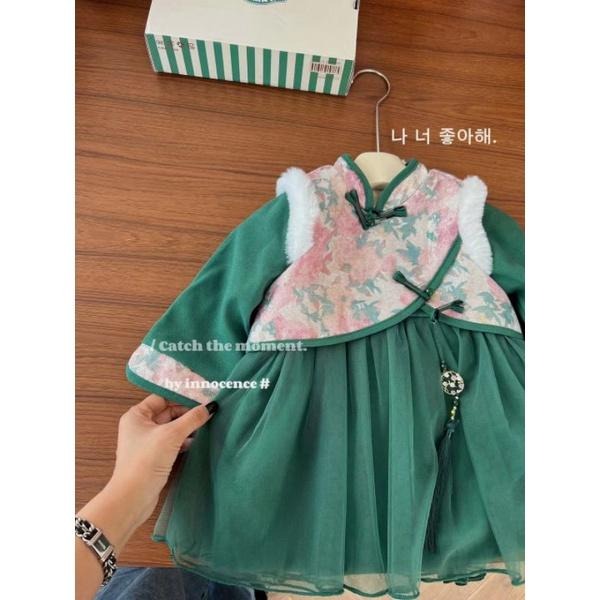 現貨 宮廷風長袖洋裝 80cm 綠色-細節圖4