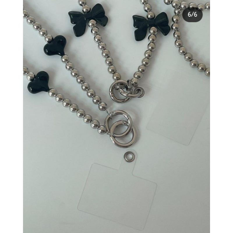 現貨 韓國高級感金屬斜背手機鏈條掛繩 愛心/蝴蝶結-細節圖4