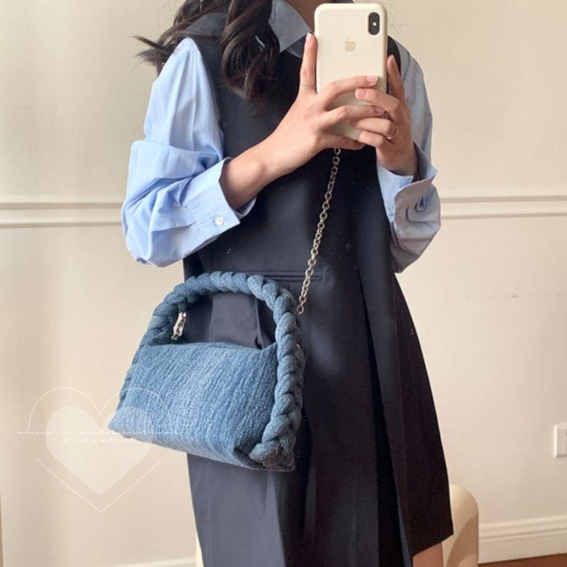 現貨 韓國麻花編織手把牛仔手提包-細節圖5