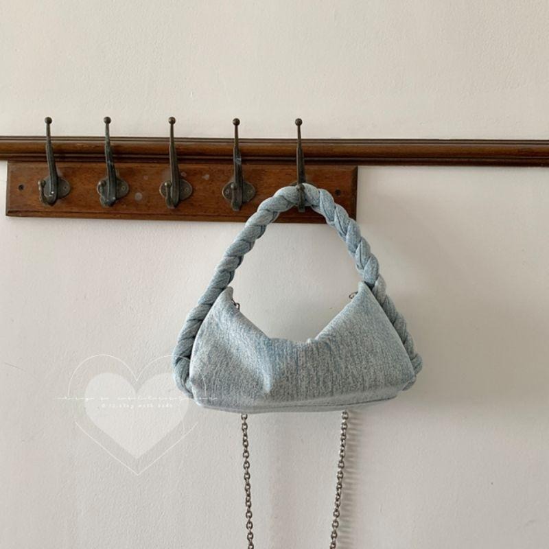 現貨 韓國麻花編織手把牛仔手提包-細節圖8