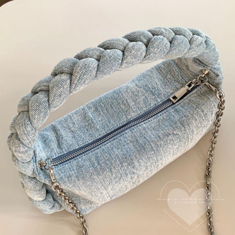 現貨 韓國麻花編織手把牛仔手提包-細節圖9