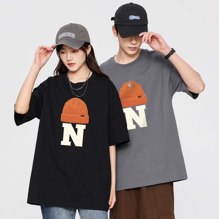 短袖T恤 香港寬松純棉五分袖t恤男士潮牌男女款半袖學生情侶裝-細節圖4