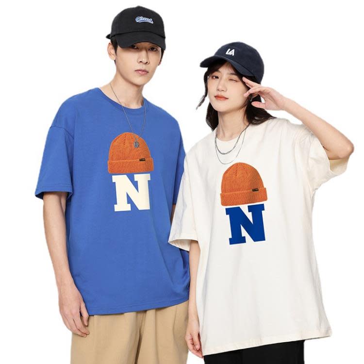 短袖T恤 香港寬松純棉五分袖t恤男士潮牌男女款半袖學生情侶裝-細節圖5