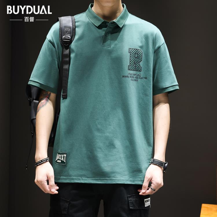 短袖polo衫 夏季重磅230g棉質POLO衫男潮牌寬松大碼翻領上衣男裝保羅體恤-細節圖3