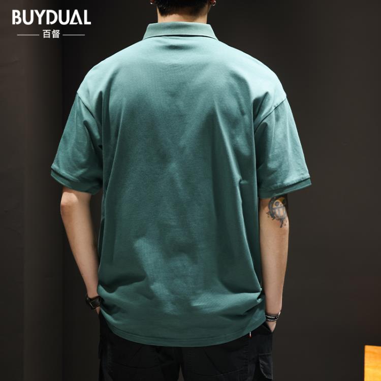 短袖polo衫 夏季重磅230g棉質POLO衫男潮牌寬松大碼翻領上衣男裝保羅體恤-細節圖4