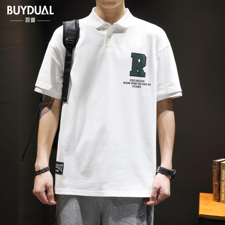 短袖polo衫 夏季重磅230g棉質POLO衫男潮牌寬松大碼翻領上衣男裝保羅體恤-細節圖5