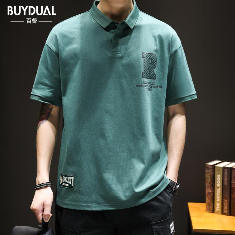 短袖polo衫 夏季重磅230g棉質POLO衫男潮牌寬松大碼翻領上衣男裝保羅體恤-細節圖6