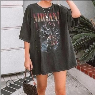 夏季新款女裝圓領短袖長款直噴印花T恤 EBAY爆款女-細節圖2