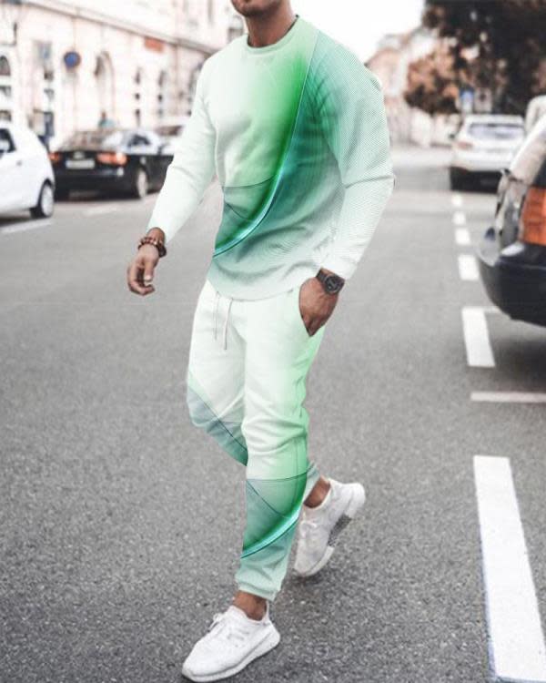 長褲 秋季時尚男裝運動套裝男3D數碼長袖印花男士休閒運動服SY001-細節圖2
