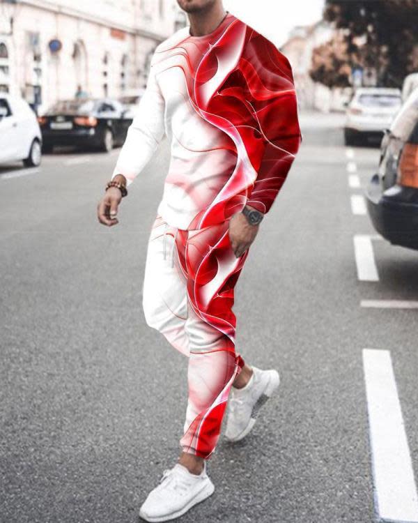 長褲 秋季時尚男裝運動套裝男3D數碼長袖印花男士休閒運動服SY001-細節圖3