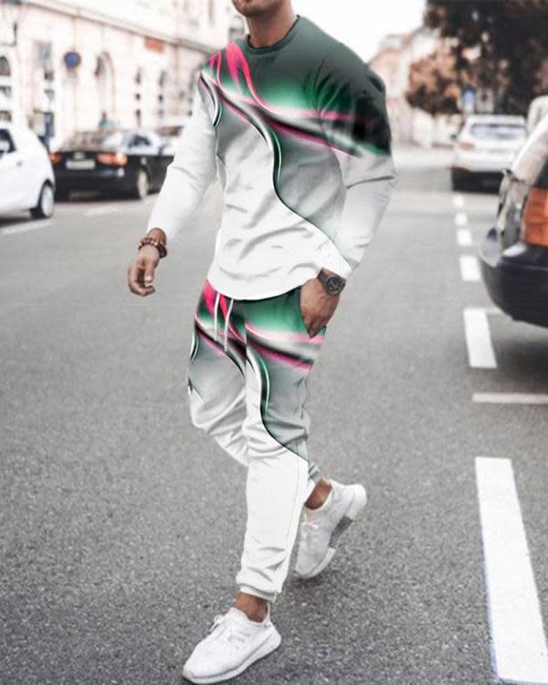 長褲 秋季時尚男裝運動套裝男3D數碼長袖印花男士休閒運動服SY001-細節圖4