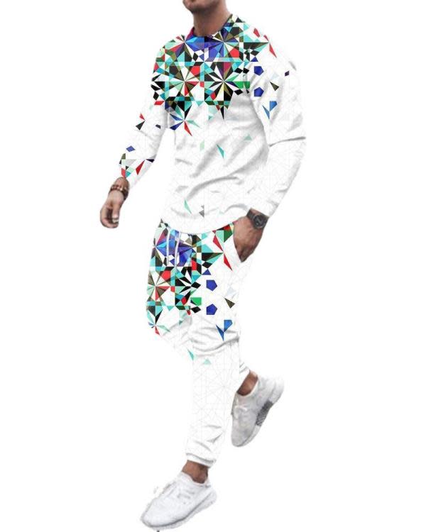 長褲 秋季時尚男裝運動套裝男3D數碼長袖印花男士休閒運動服SY001-細節圖5